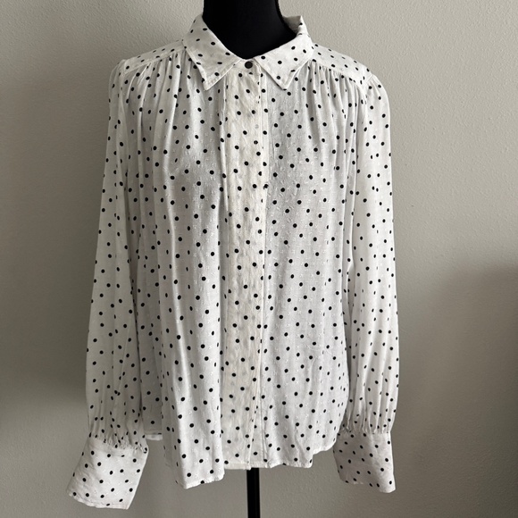 Free People Tops - Free People Long Sleeve Polka Dot Blouse with Snap Closure Size M